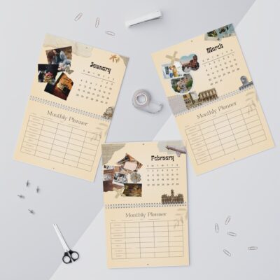 Vintage Collage Calendar — Monthly Planner Calendar with Photo Collage Layout