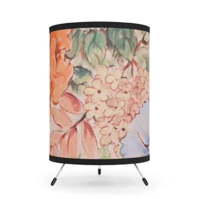 Floral Watercolor Tripod Lamp — Peach Blossom Printed Shade