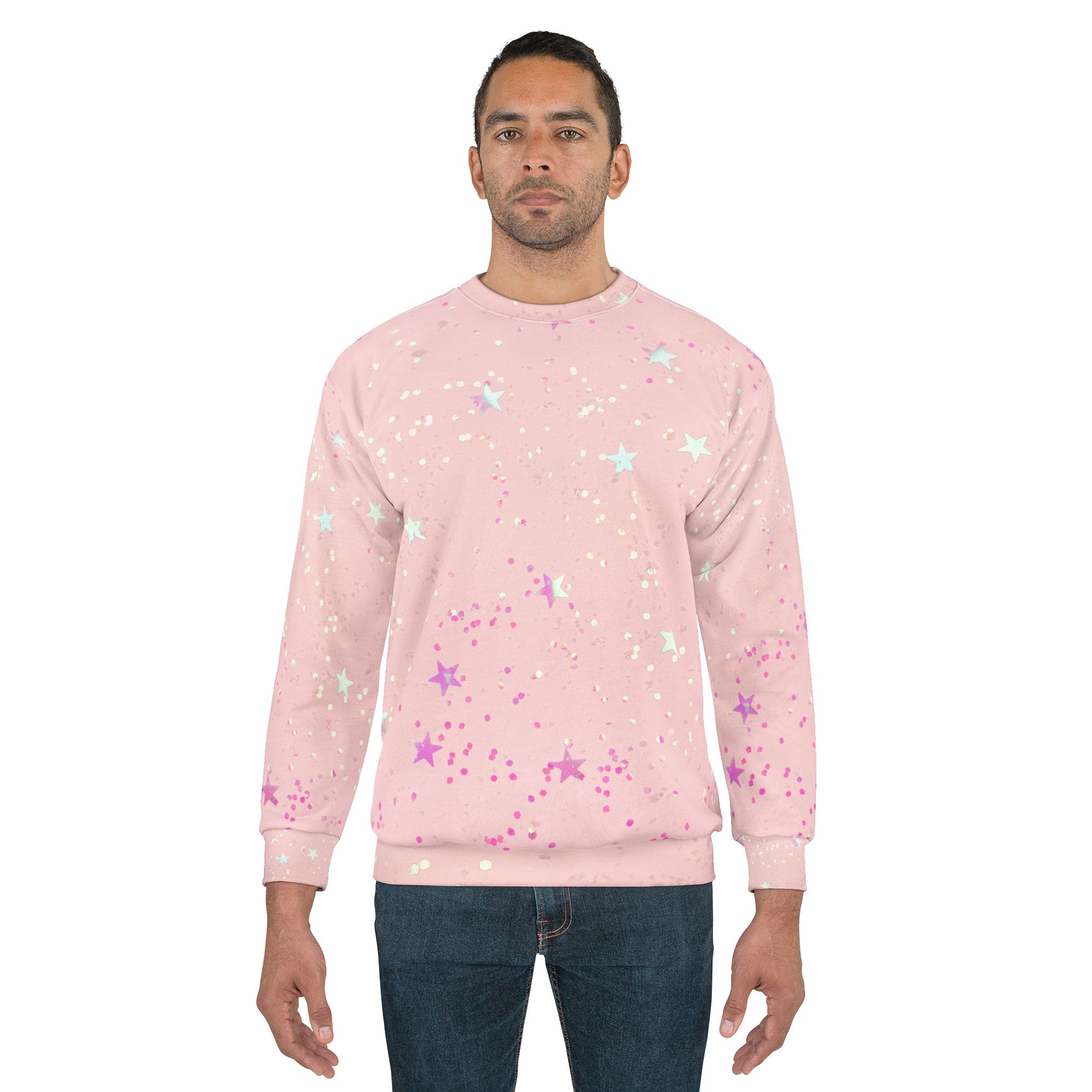 Pink Starry Splash Sweatshirt — Pastel Galaxy Crewneck - Image 3