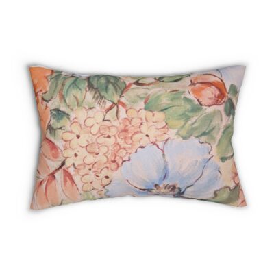 Floral Watercolor Lumbar Pillow — Pastel Garden Decorative Cushion