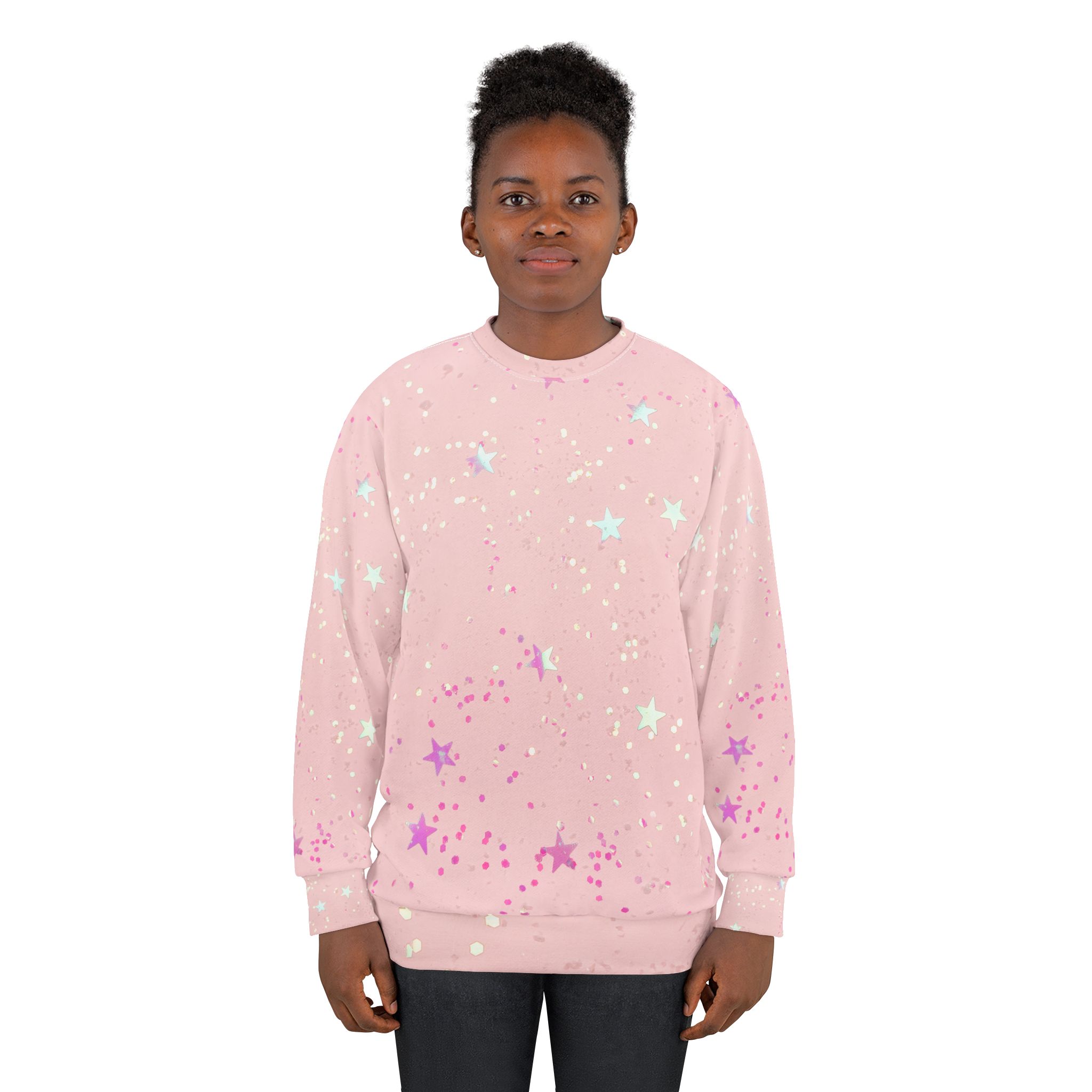 Pink Starry Splash Sweatshirt — Pastel Galaxy Crewneck - Image 4