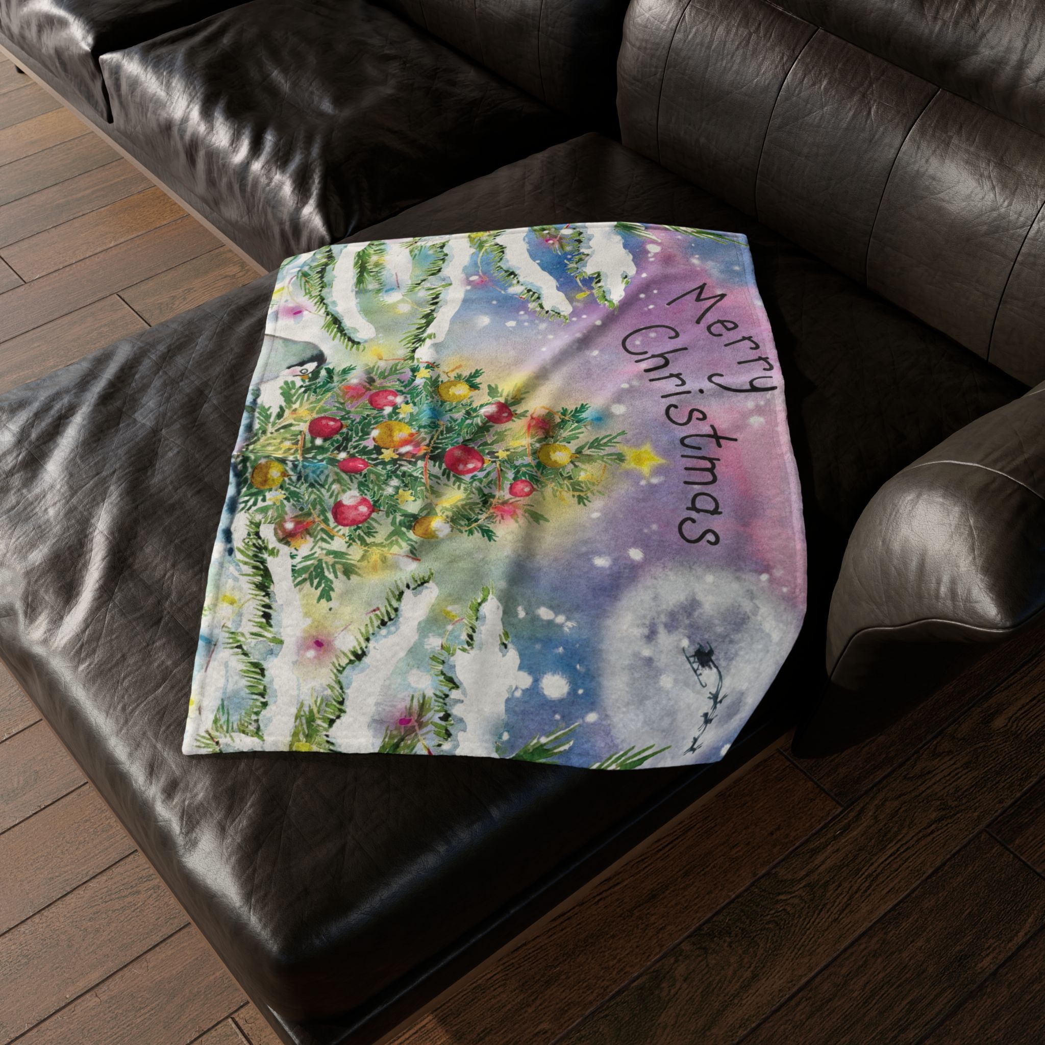 Christmas Tree Throw Blanket — 'Merry Christmas' Holiday Fleece Blanket