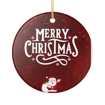 Merry Christmas Ceramic Ornament – Round Holiday Tree Decoration with Santa