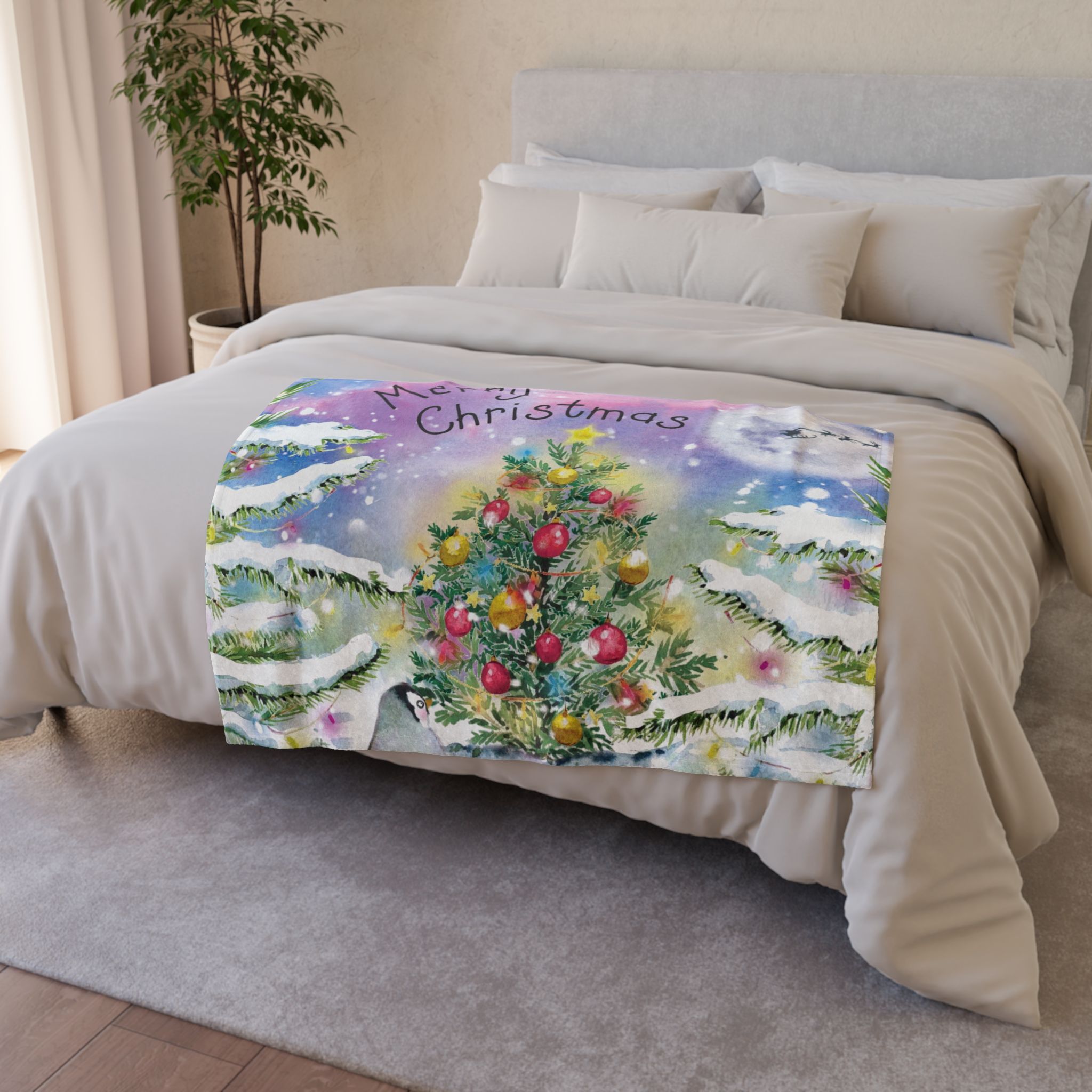 Christmas Tree Throw Blanket — 'Merry Christmas' Holiday Fleece Blanket - Image 4